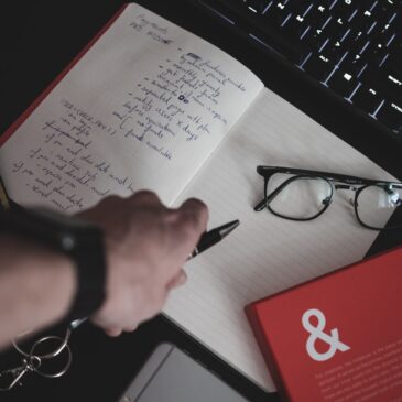 eyeglasses on white notebook